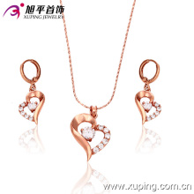 63105 Xuping fashion jewelry, Heart shape with rose gold designs,and pendant stone plated jewelry sets